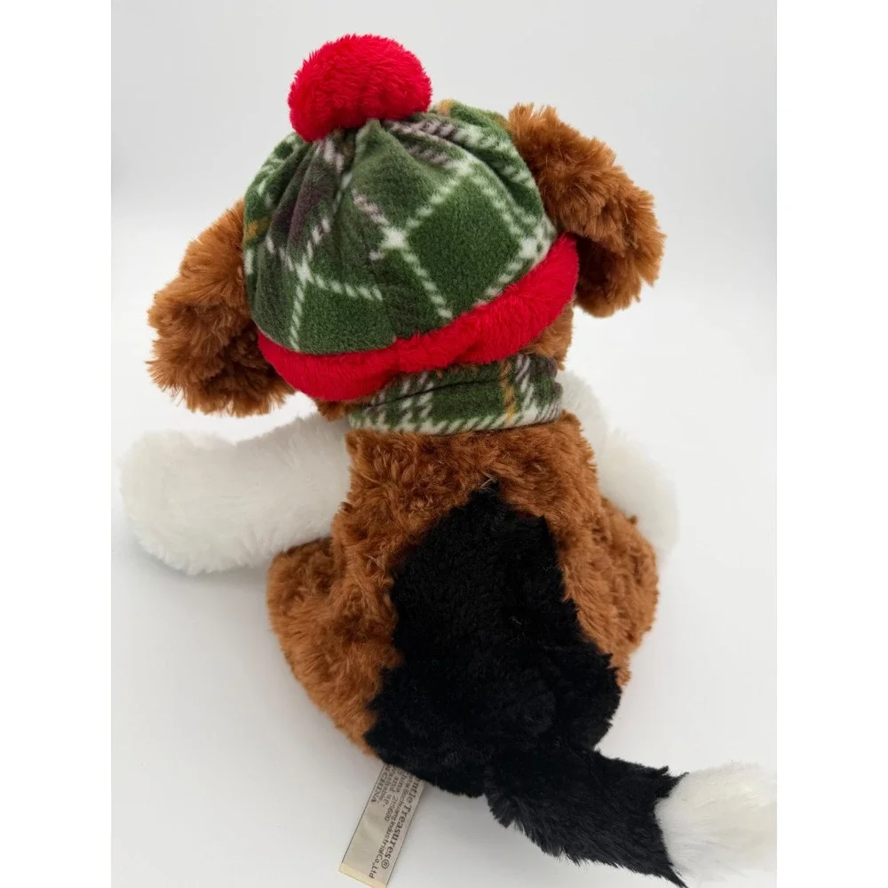 GT Gentle Treasures Holiday Plush Puppy Dog Green Plaid Hat Scarf Stuffed Animal